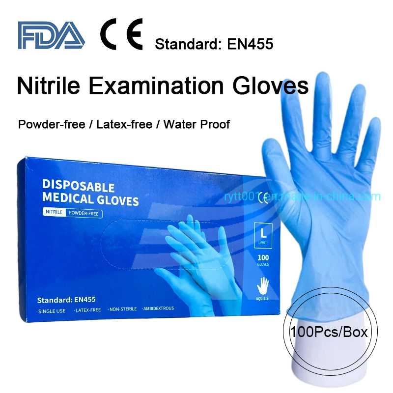 Powder Free White/Black/Blue/Pink Disposable Medical/Non-Medical Nitrile Examination Gloves with CE